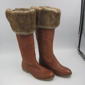 Lucky Brand Generall Riding Boot 8.5 Chipmunk Brown Leather Over Knee Fur Cuff